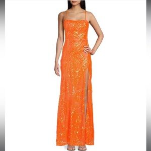 Orange sparkly prom dress
